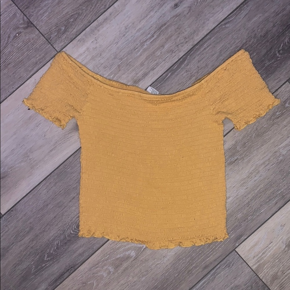 orange off the shoulder crop top